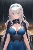 少女雨中穿着袍子，二次元